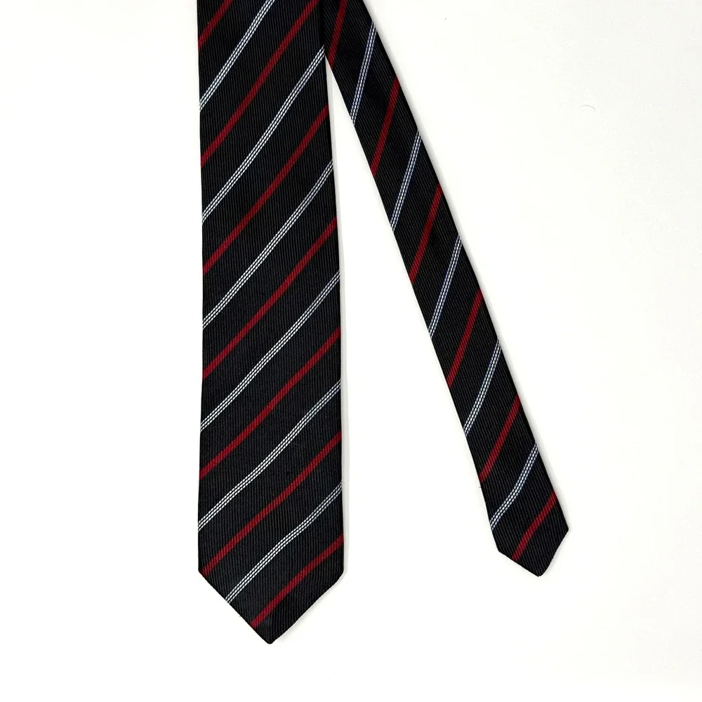 Brioni Black Red White Stripe‎ Silk Necktie 3.5